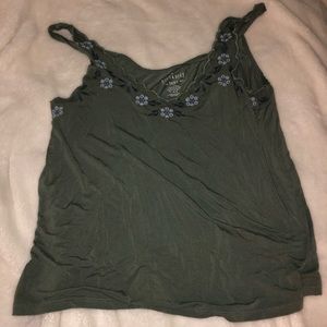 American Eagle Green Embroidered Tank Top
